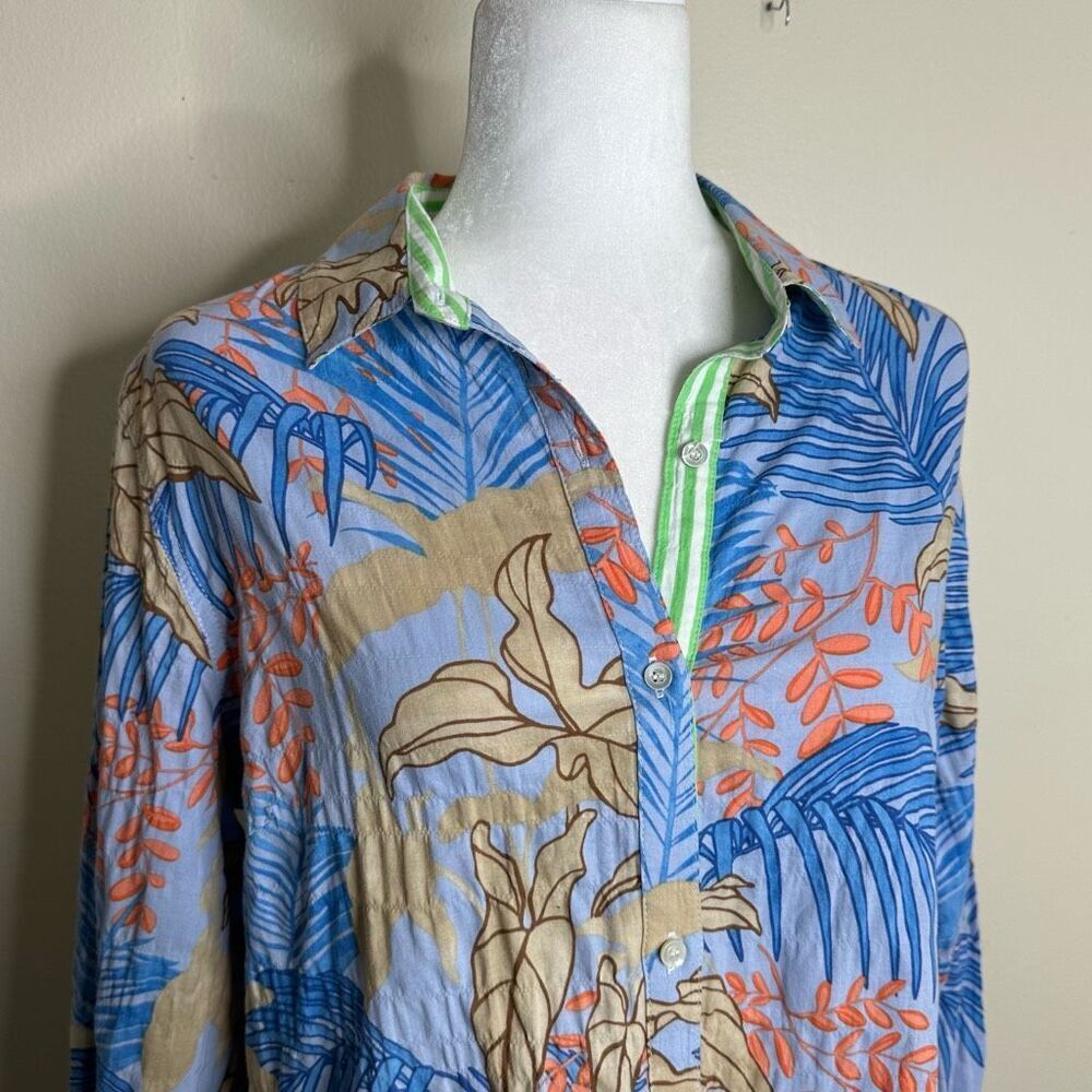 J McLaughlin Lois‎ Shirt Blue Tropical Button Up fits sz Large - Picture 2 of 7